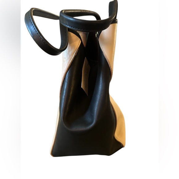 NWT J. Crew Cream & Black Genuine Leather Tote Satchel w/ Accessory Pouch - Picture 5 of 17